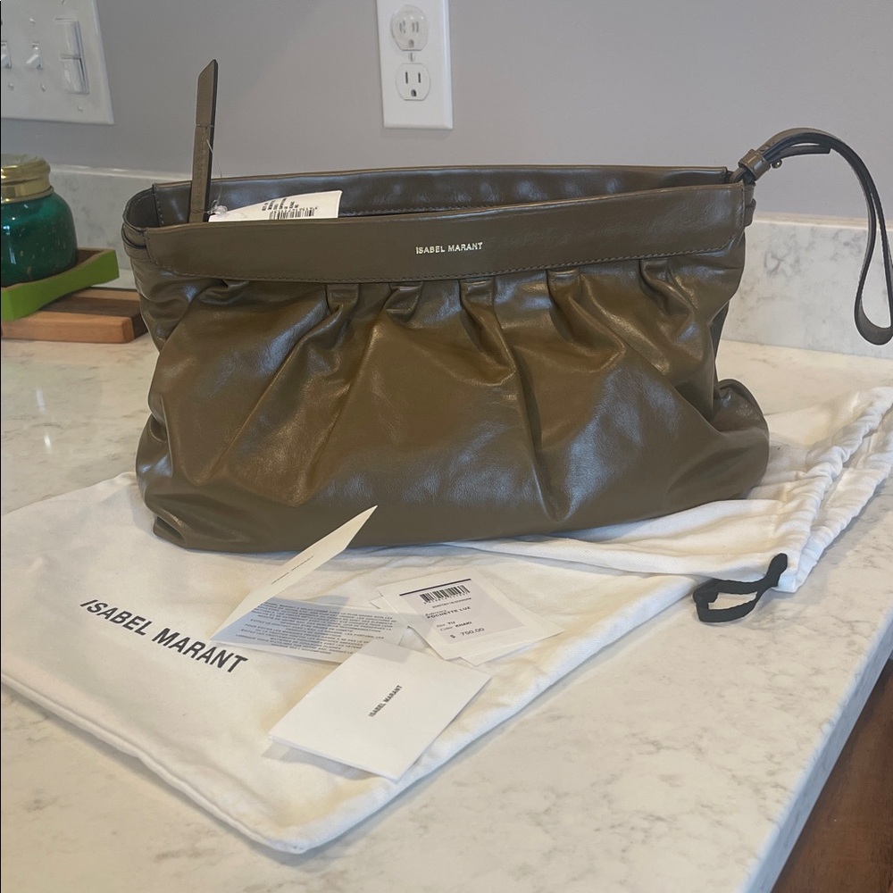 Isabel Marant Luz Khaki Leather Clutch